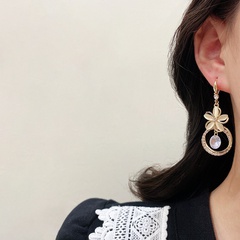 Korean flower cat's eye stone ear hook exaggerated earrings circle diamond alloy earrings