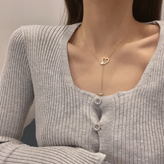 Korean titanium steel necklace personality heart-shape zircon pendant