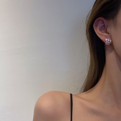Korean bowknot micro-inlaid zircon copper earrings