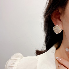 Korea geometric zircon earrings personality micro-inlaid pearl copper earrings