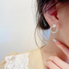 fashion geometric micro-inlaid zircon heart opal copper earrings