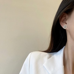 Korea geometric pearl earrings micro-inlaid zircon earrings