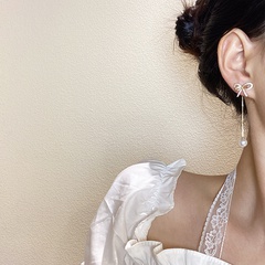 fashion style simple earrings long tassel pearl earrings retro bow earrings