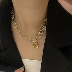 retro simple new K gold T buckle heart stainless steel thick necklace