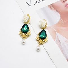 baroque retro emerald earrings white porcelain flower pearl pendant long earrings