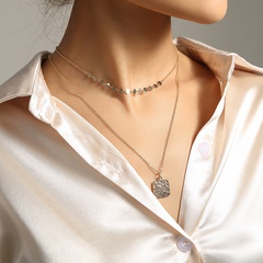 Mode einfache Mode quadratische Anhänger Halskette Quaste mehrschichtige Kupferhalskette