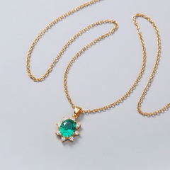 Fashion simple and versatile transparent green oval sun flower copper necklace