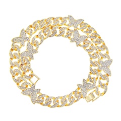 Fashion diamond-studded Cuban chain necklace full diamond butterfly hip-hop alloy necklace