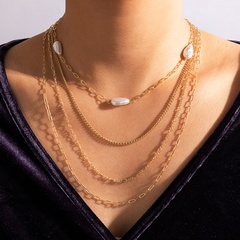 Fashion geometric pearl chain four-layer necklace irregular geometric multi-layer necklace
