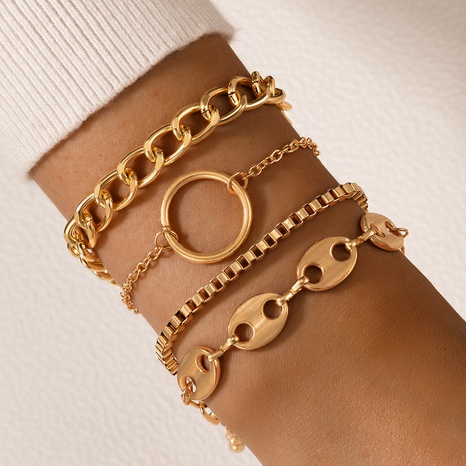 ensemble de bracelets géométriques irréguliers en quatre pièces avec chaîne cercle en métal rétro's discount tags