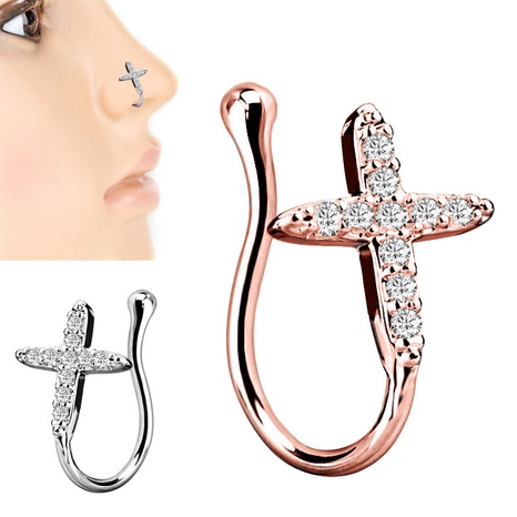 European fashion cross diamond fake nose ring nose clip's discount tags