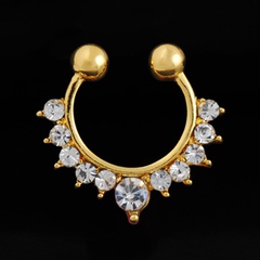 anneau de nez en diamant incrusté de cristal doré à la mode en gros