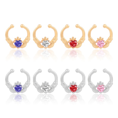 new U-shaped heart multicolor zircon nose ring European and American wholesale NHLLU505992's discount tags