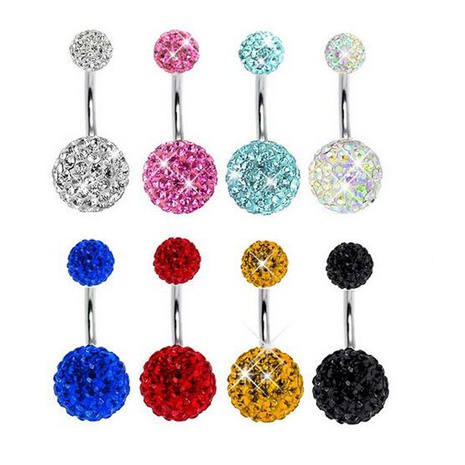 Piercing jewelry inlaid soft pottery ball stainless steel belly button umbilical ring's discount tags