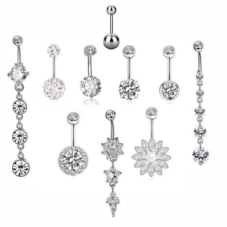 10PCS set zircon umbilical nail Opal belly button ring stainless steel piercing jewelry's discount tags