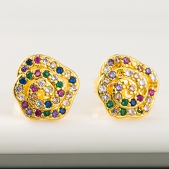 creative plated 18K gold micro-inlaid zircon flower-shaped rainbow series earrings