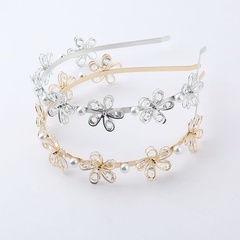 New fashion simple metal flower pearl inlaid crystal particle headband wholesale