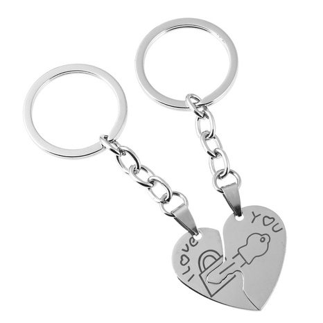 Porte-clés simple en forme de cœur en acier inoxydable's discount tags