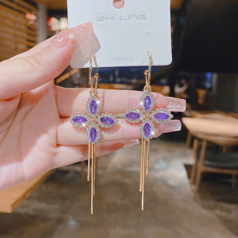 Boucles d'oreilles en diamant en alliage de papillon de fleur de cristal violet longue coréenne's discount tags