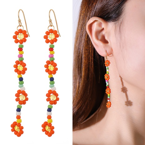 copper glass beads mixed color handmade small daisy long ear hooks women's discount tags