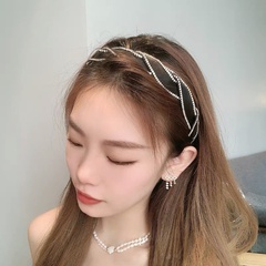Korean new retro PU leather headband simple braid winding rhinestone hairpin