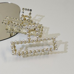 Metal catch clip square hollow pearl rhinestone shark clip headdress
