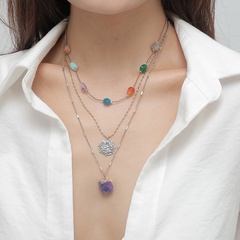 Fashion Jewelry Multilayer Stone Pendant Retro Necklace