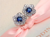 Koreanische weie Blume blauer Kristall voller Diamant kleine trendige Ohrringepicture8