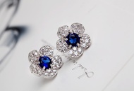 Koreanische weie Blume blauer Kristall voller Diamant kleine trendige Ohrringepicture10