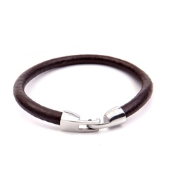 Men's brown glossy genuine leather titanium steel bracelet