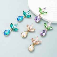 Fashion multi-layer drop-shaped glass diamond flower earrings
