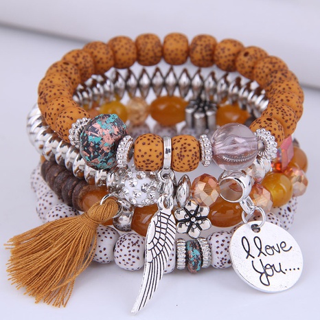 fashion disc heart wings tassels beads multi-layered bracelet wholesale's discount tags