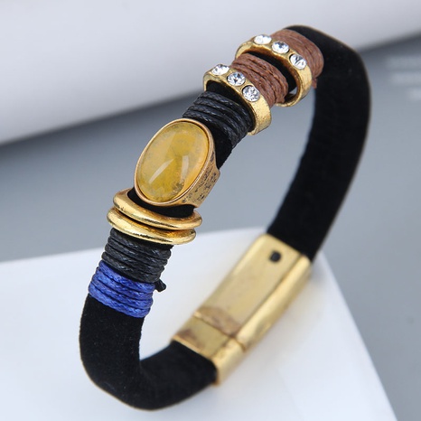 European and American trend simple inlaid gemstone leather bracelet's discount tags