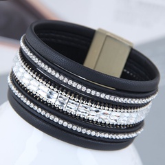 Bracelet à boucle magnétique large en tissu de cuir de diamant clignotant à la mode européenne et américaine
