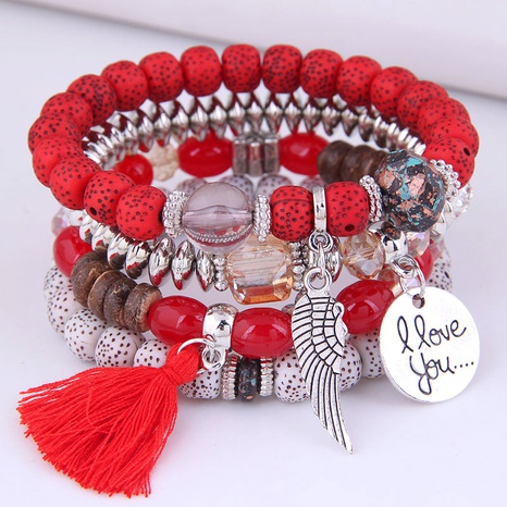 European and American fashion disc heart wings tassels multi-layered bracelet's discount tags