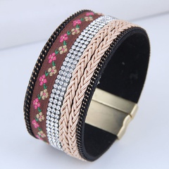 simple flashing diamond printed fabric wide magnetic buckle bracelet wholesale