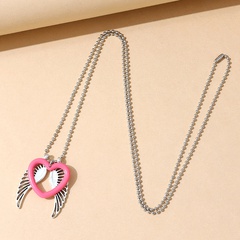 fresh creative resin peach heart angel wing sweater chain necklace