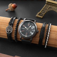 ensemble de bracelet de montre à quartz de calendrier de pointeur rond d'homme de femme de couple