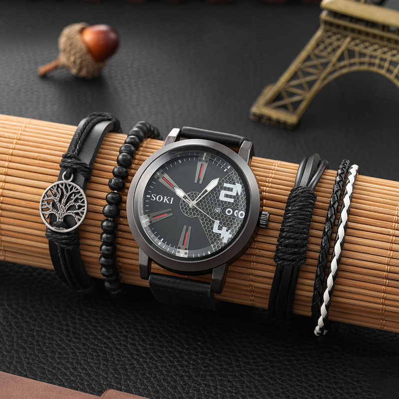 ensemble de bracelet de montre  quartz de calendrier de pointeur rond d39homme de femme de couple