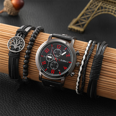 Ensemble montre et bracelet pour hommes montre à quartz de luxe à pointeur rond
