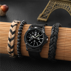 fashion Nylon Band Round Pointer Quartz Watch Bracelet set
