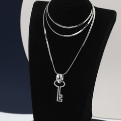 Classic fashion zircon lock shaped pendant sweater chain copper necklace