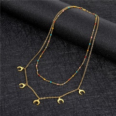 European and American double-layer stainless steel crescent sweater clavicle chain