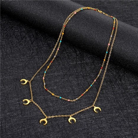 European and American double-layer stainless steel crescent sweater clavicle chain's discount tags