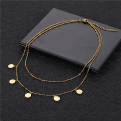 European and American fashion geometric circle drip oil tag stainless steel necklace