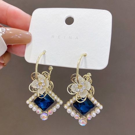 Boucles d'oreilles en cristal bleu à la mode Boucles d'oreilles fleur de perle Bijoux d'oreille's discount tags