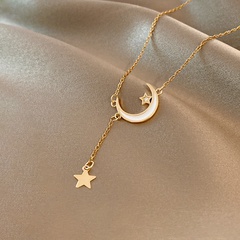 trend personality star moon zircon clavicle chain titanium steel necklace
