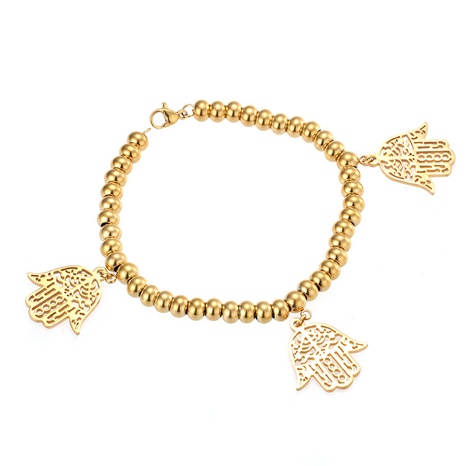 Europäische und amerikanische Goldkugel runde Perle elastisches Armband Palmenanhänger Titanstahl Schmuck's discount tags