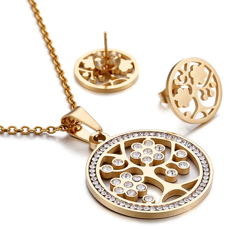 Fashion Titanium Steel Diamond Pendant Tree of Life Necklace Earrings Set's discount tags
