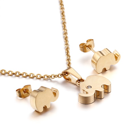 Korea Diamond Fashion Cute Elephant Necklace Clavicle Chain Earring Set's discount tags